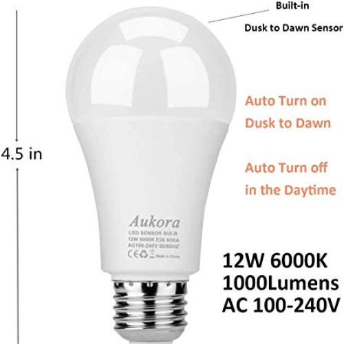 Aukora Dusk to Dawn Light Bulb 4 Pack, 12W 100-Watt Equivalent 10...