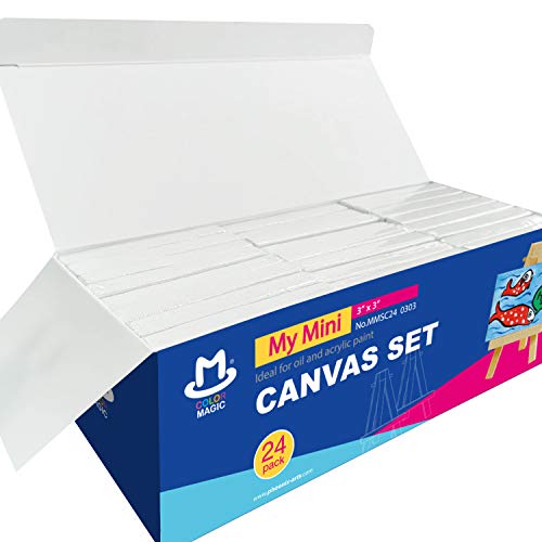 COLOR MAGIC Mini Stretched Canvas - 3x3 Inch/24 Pack - 2/5 Inch Pr...