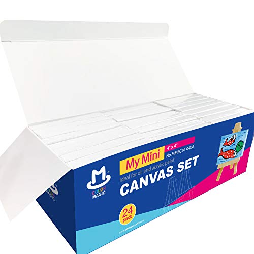 COLOR MAGIC Mini Stretched Canvas - 4x4 Inch/24 Pack - 2/5 Inch Pr...