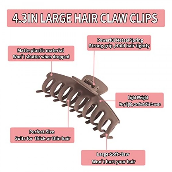 8Pack 4.3 Large Hair Claw Clips for Thin Thick Curly Hair AURKATH...