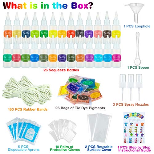 26 Colors Tie Dye Kit with Spray Nozzles, Fabric Dye Art Set for K...