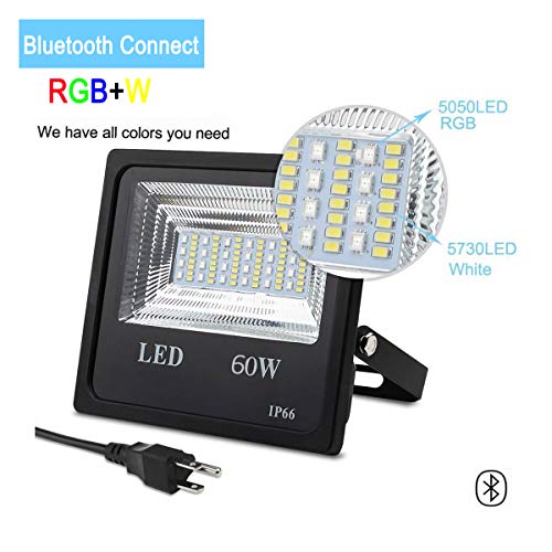 2Pack 60W RGBW LED Flood Light Color Changing Exterior Light Dimma...