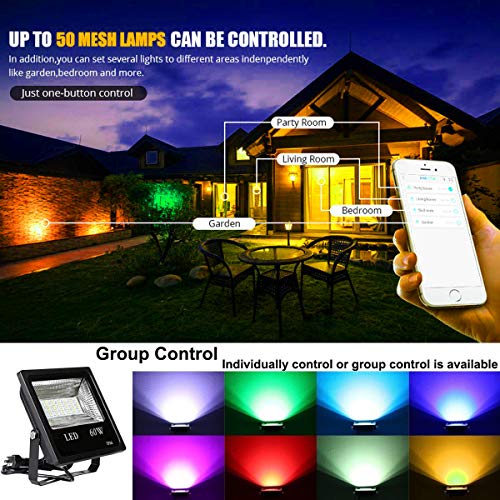 2Pack 60W RGBW LED Flood Light Color Changing Exterior Light Dimma...