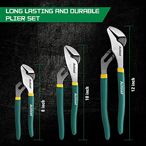 AUTLEAD 3 Pcs Straight Jaw Tongue and Groove Pliers Set, 12/10/8-I...