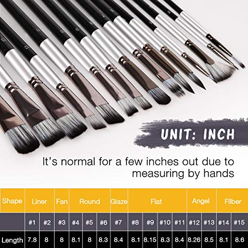 AUTOXEL Artist Paint Brushes Pack, 15 Pcs Nylon Hair Brushes and 1...