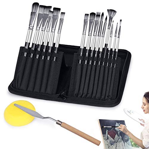 AUTOXEL Artist Paint Brushes Pack, 15 Pcs Nylon Hair Brushes and 1...