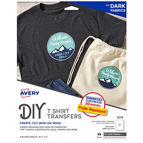 Avery Printable T-Shirt Transfers, For Use on Dark Fabrics, Inkjet...