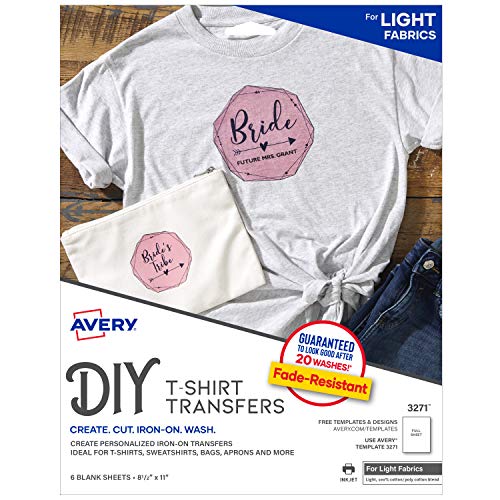 Avery Printable T-Shirt Transfers, For Use on Light Fabrics, Inkje...