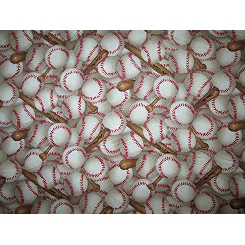 Fat Quarter 18 x 22 Beautiful Fabric Baseball Sport Games Wh...