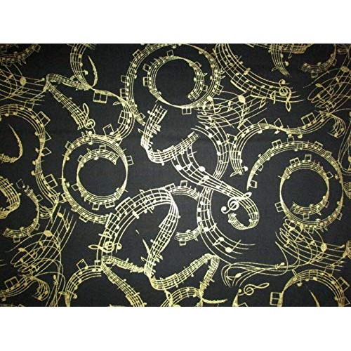 Fat Quarter Yard 18 x 22 Fabric Crazy Flying Notes Musical Hob...