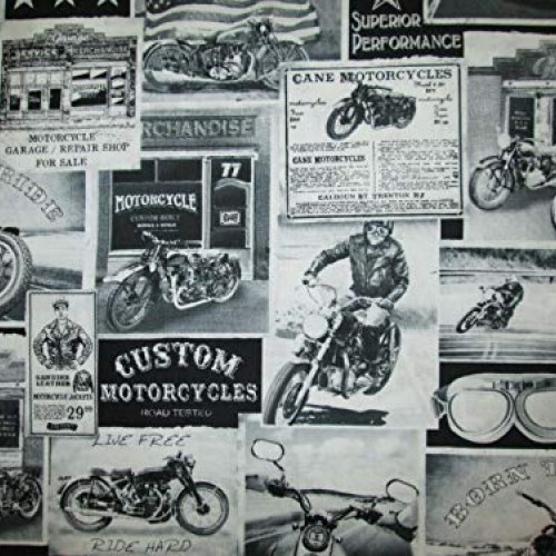 Half Yard 18 x 44 Fabric Retro Newspaper Motorcycles Pictures ...