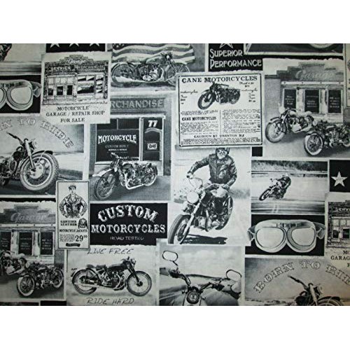 Half Yard 18 x 44 Fabric Retro Newspaper Motorcycles Pictures ...