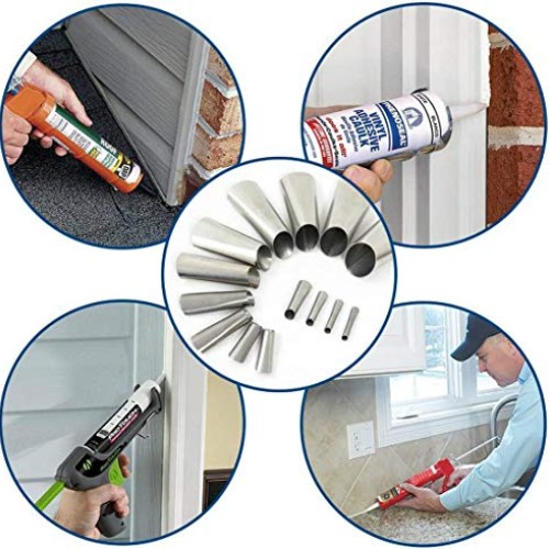 Caulking Finisher Tool Kit - 14Pcs - Upgraded Caulk Nozzle Applica...