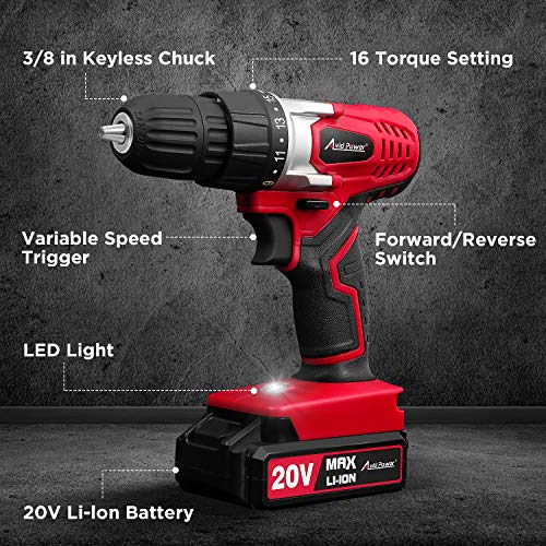 AVID POWER 20V MAX Lithium Ion Cordless Drill, Power Drill Set wit...