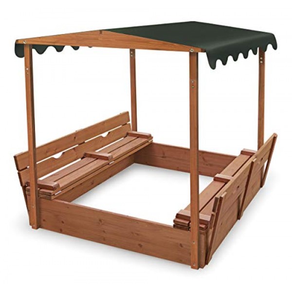 Badger Basket Covered Convertible Cedar Sandbox with Canopy and Be...