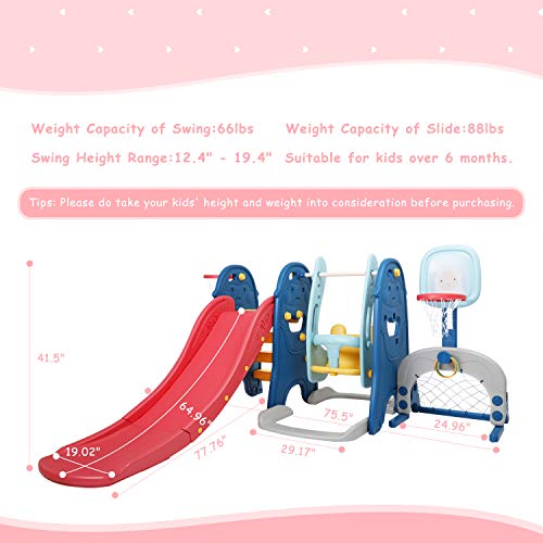 BAHOM 6 in 1 Slide and Swing Set for Kids, Toddler Climber and Swi...