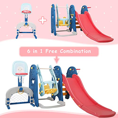 BAHOM 6 in 1 Slide and Swing Set for Kids, Toddler Climber and Swi...