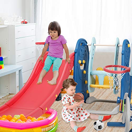 BAHOM 6 in 1 Slide and Swing Set for Kids, Toddler Climber and Swi...