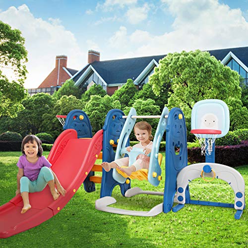BAHOM 6 in 1 Slide and Swing Set for Kids, Toddler Climber and Swi...