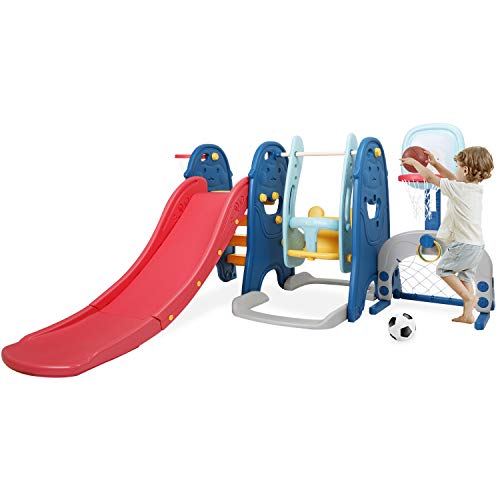 BAHOM 6 in 1 Slide and Swing Set for Kids, Toddler Climber and Swi...