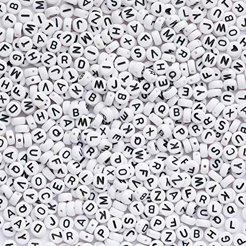 BALABEAD 700pcs White Round Acrylic Alphabet Letter Beads A-Z Hear...