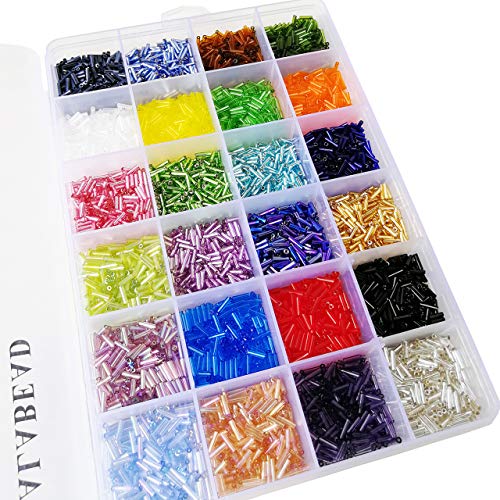 BALABEAD Glass Bugle Beads with Beading Needles About 7200pcs in B...