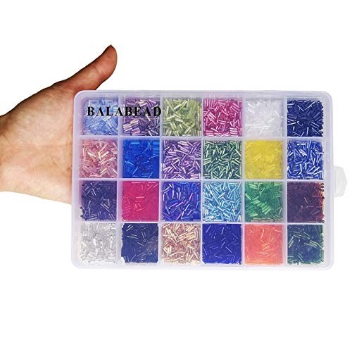 BALABEAD Glass Bugle Beads with Beading Needles About 7200pcs in B...