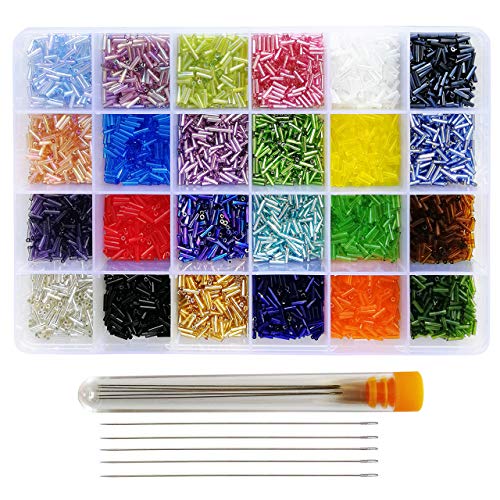 BALABEAD Glass Bugle Beads with Beading Needles About 7200pcs in B...
