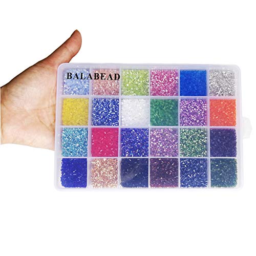 BALABEAD Glass Bugle Seed Beads with Beading Needles About 21600pc...