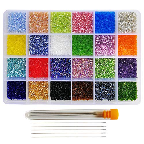 BALABEAD Glass Bugle Seed Beads with Beading Needles About 21600pc...