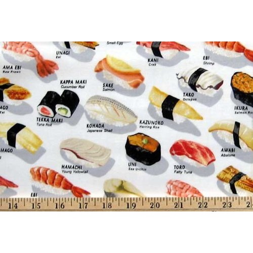 Chopsticks Please! Sushi on White Fabric One yard 0.9m ED-2073-1...
