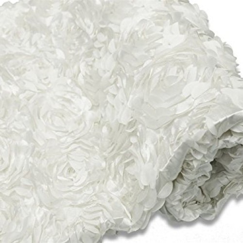 BalsaCircle 54-Inch Wide x 4 Yards White Satin Raised Rosettes Fab...