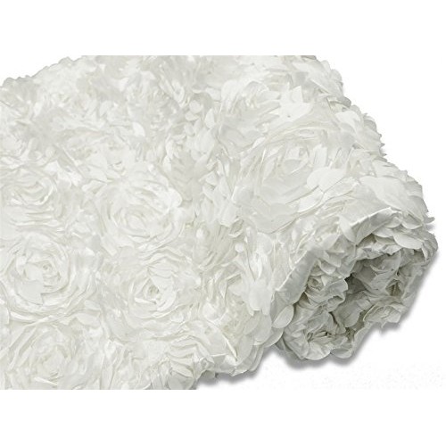 BalsaCircle 54-Inch Wide x 4 Yards White Satin Raised Rosettes Fab...