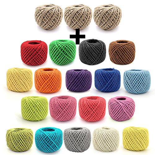 BambooMN 2025 ft 2mm Crafty Jute Twine String Jute, 3 Natural Roll...
