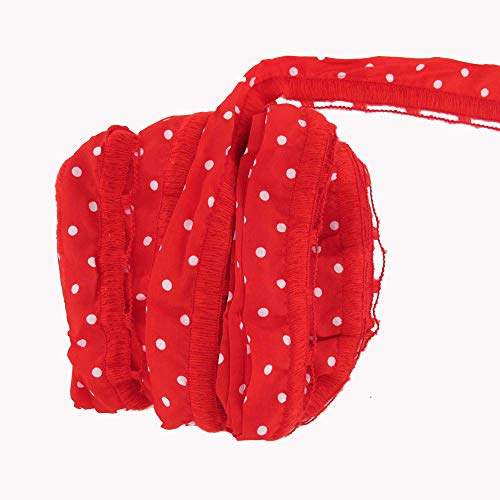 Ruffle Chiffon Ribbon Yarn - Polka Dot Red - 2 Skeins 100g/skein