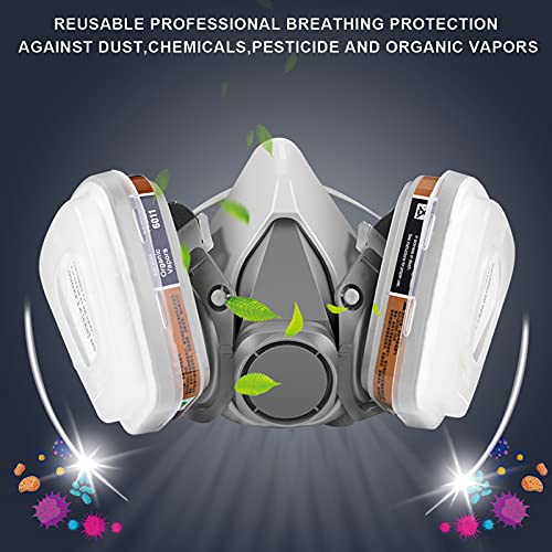 Respirator Mask,Half Facepiece Gas Mask with Safety Glasses Reusab...