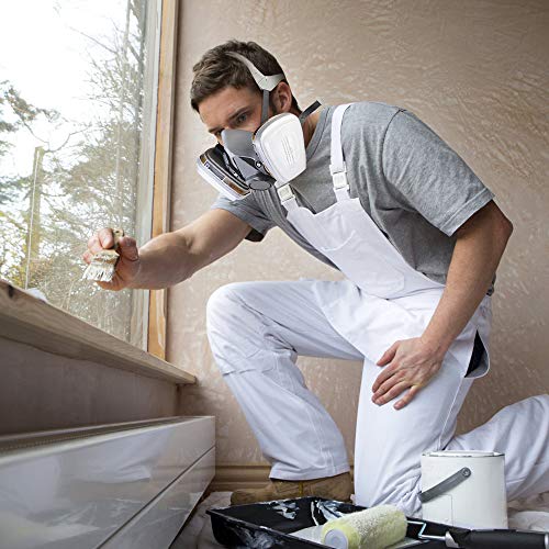 Respirator Mask,Half Facepiece Gas Mask with Safety Glasses Reusab...