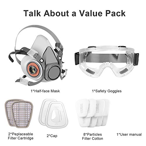 Respirator Mask,Half Facepiece Gas Mask with Safety Glasses Reusab...