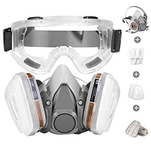 Respirator Mask,Half Facepiece Gas Mask with Safety Glasses Reusab...