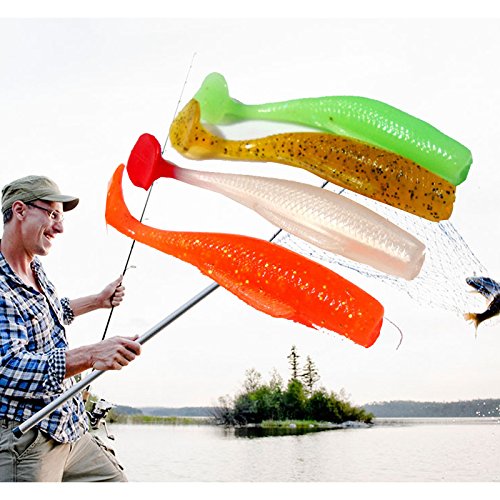 Barcley 4 Pcs Rubber Soft Fishing Baits, Worm Artificial Lures, Mi...