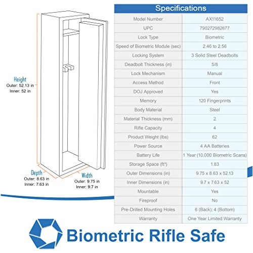 Barska AX11652 Quick Access Biometric Rifle Safe, Small, Multicolor