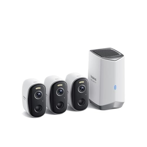 Baseus Non Subscription Security Camera, N1 3-Cam Kit with 2K Clar...