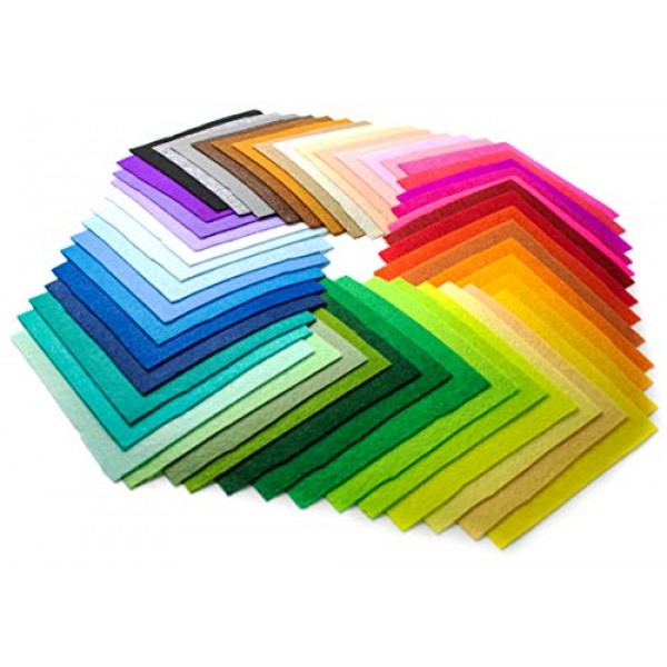 Bastex 50 Pieces Colored Craft Felt Fabric Sheets. 6 x 6 Inches wi...