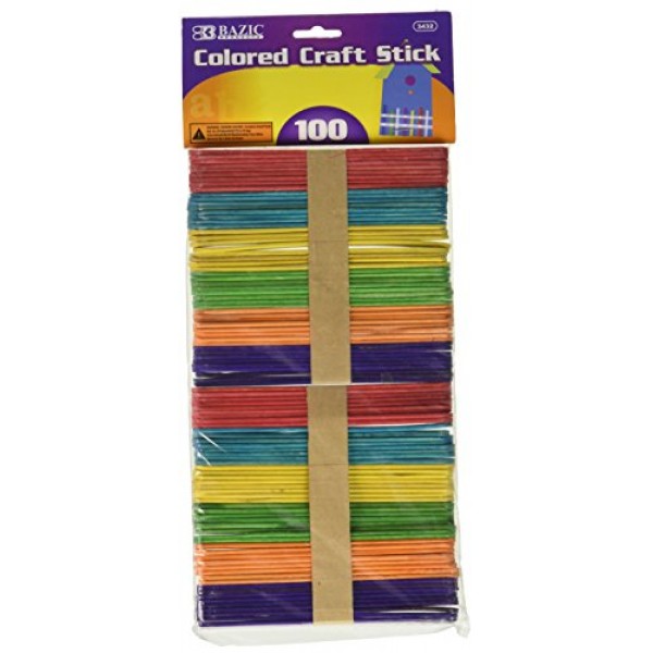 BAZIC Colored Craft Sticks, Assorted, 100 Per Pack