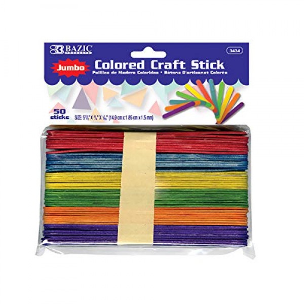 BAZIC Jumbo Colored Craft Stick 50 Per Pack
