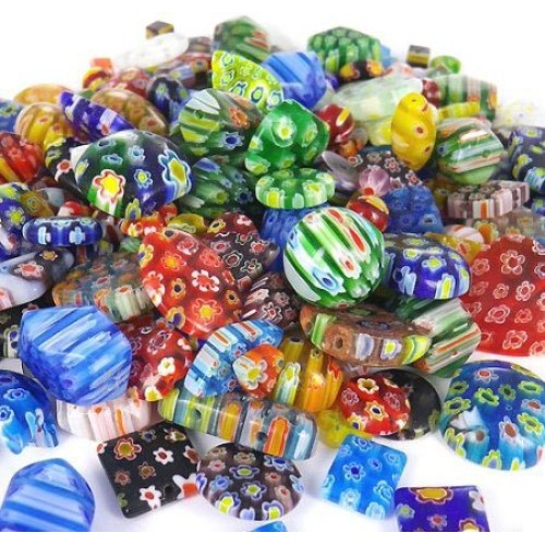 Over 100 Pieces 6mm~25mm Mix Shapes & Colors Millefiori Lampwork G...