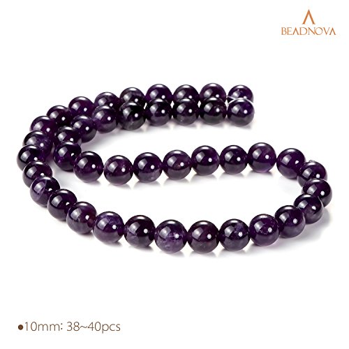 BEADNOVA 10mm Natural Amethyst Purple Quartz Gemstone Round Loose ...
