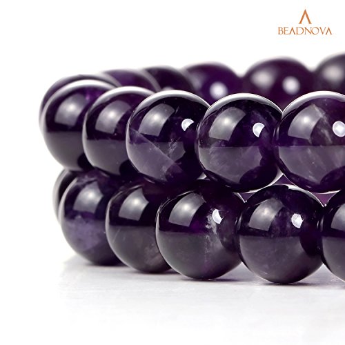 BEADNOVA 10mm Natural Amethyst Purple Quartz Gemstone Round Loose ...