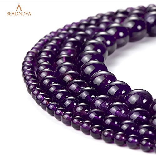 BEADNOVA 10mm Natural Amethyst Purple Quartz Gemstone Round Loose ...
