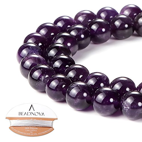 BEADNOVA 10mm Natural Amethyst Purple Quartz Gemstone Round Loose ...
